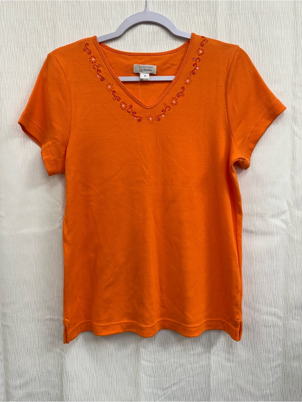 Christopher & Banks Orange V-Neck Short Sleeve Tee